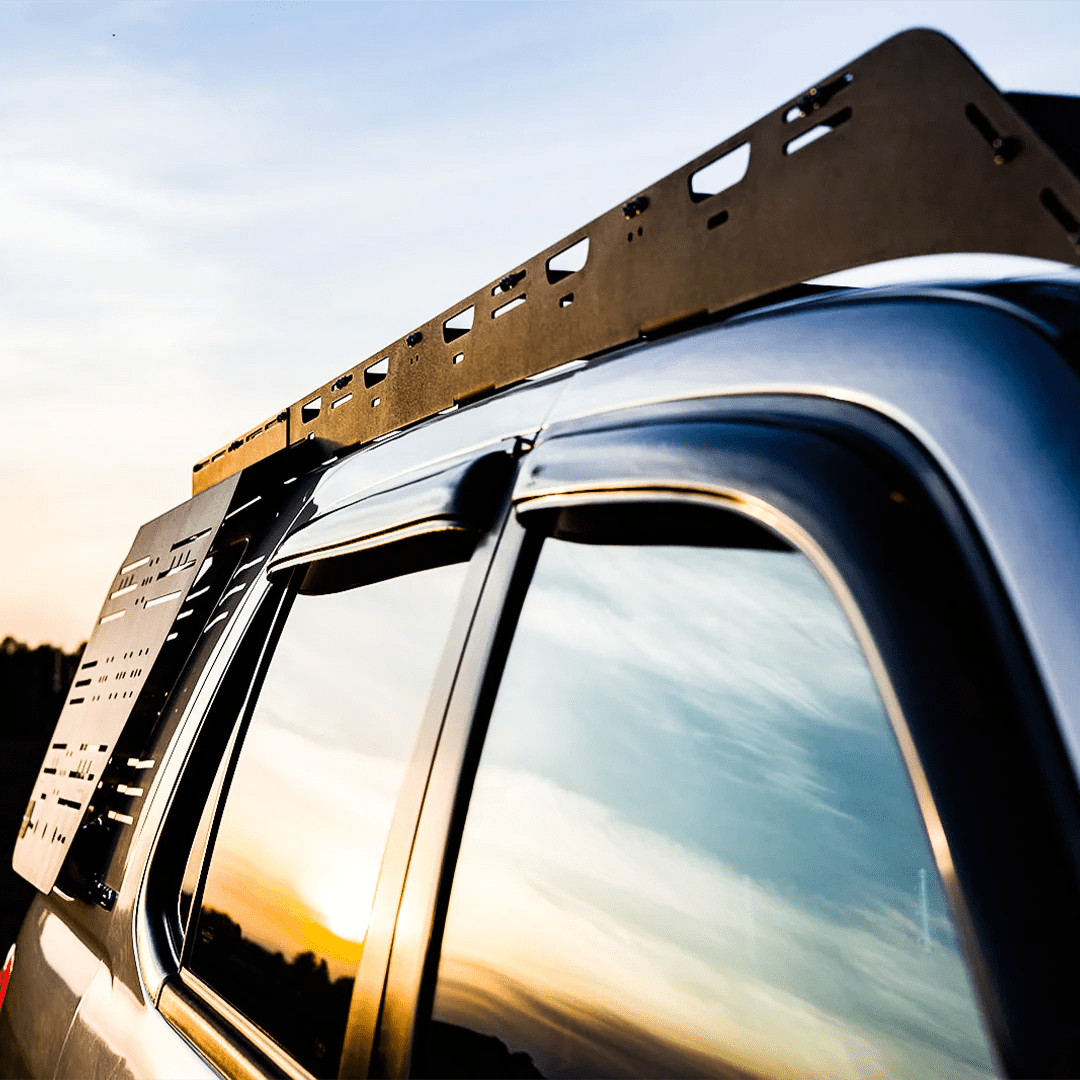 Detailed view of the toyota sequoia roof rack with sunset