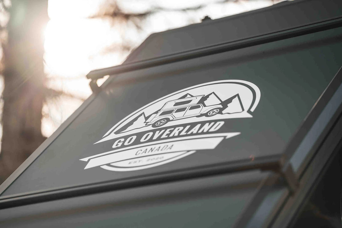 Go Overland Canada logo on the top of the roof top tent