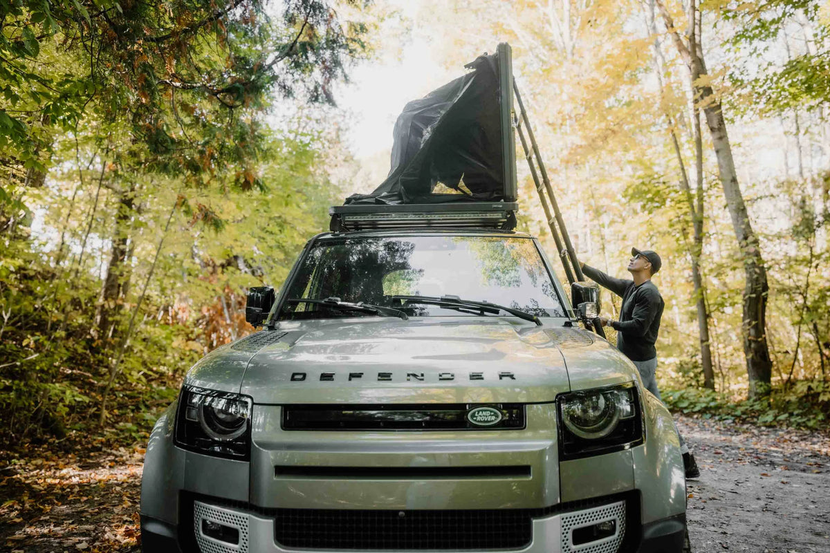 View of the hybrid roof top tent when opening