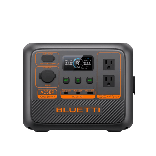 Front view of the Battery pack with 110v outlet plug