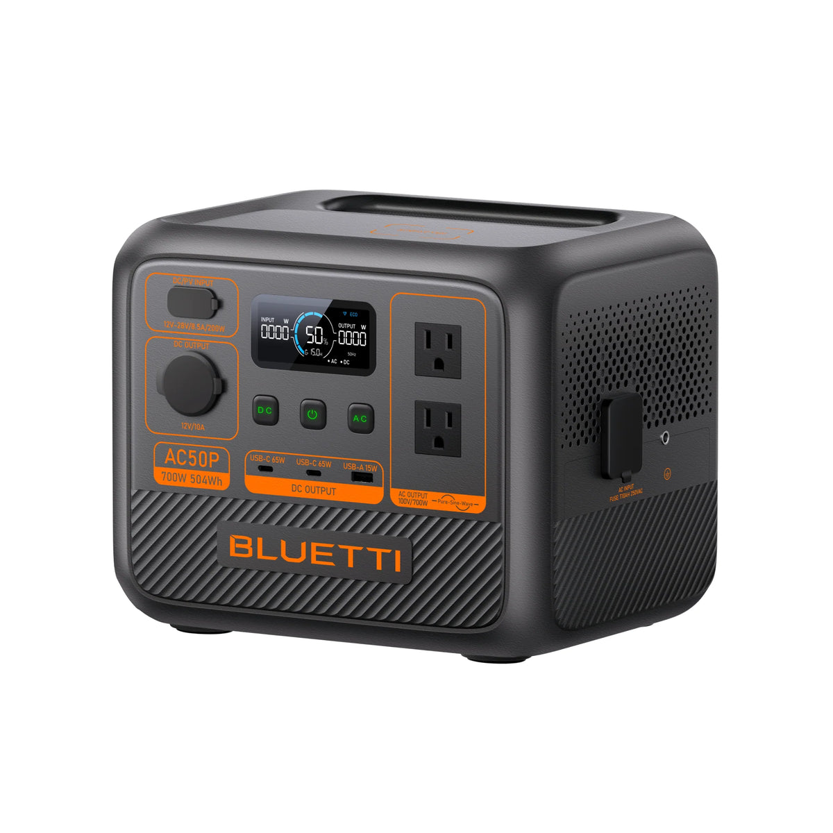 Side view of the Portable Battery Pack with AC outlet for Camping