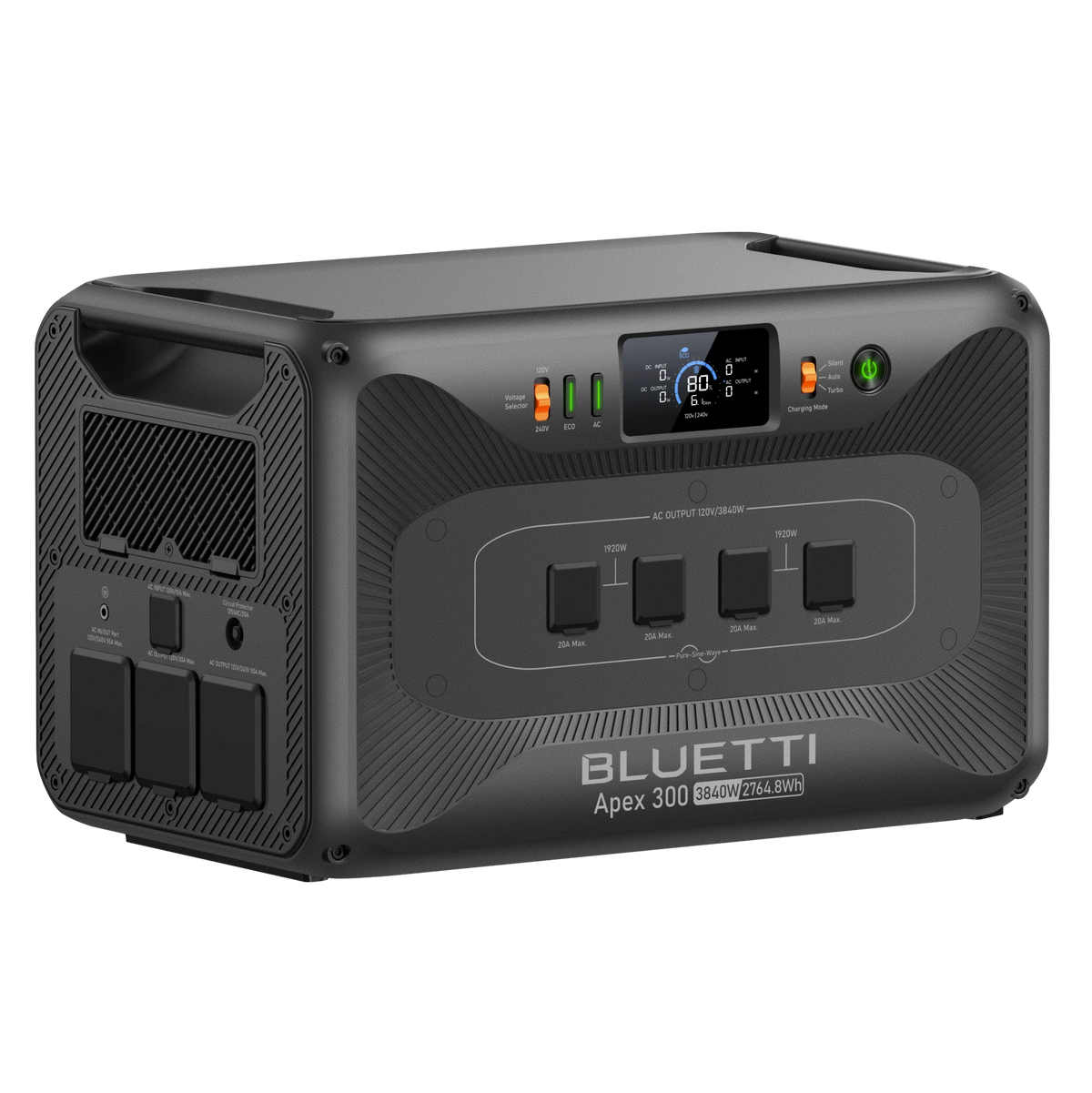 Side view of the Lithium Portable Battery Generator Bluetti Apex300