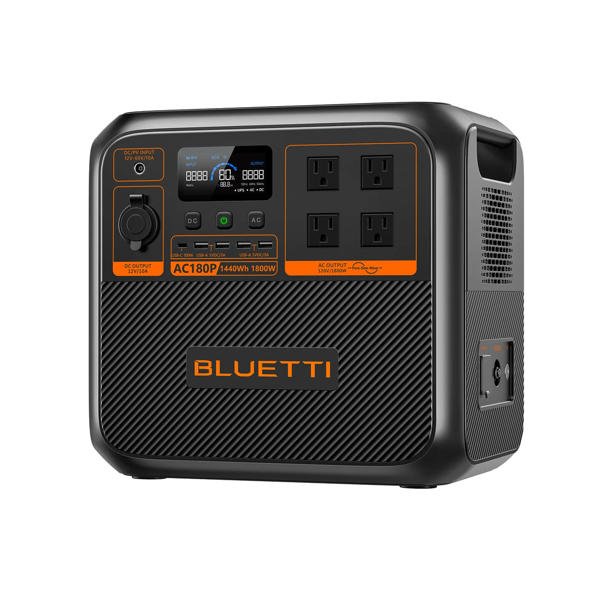 Side view with USB and AC Outlet Plug