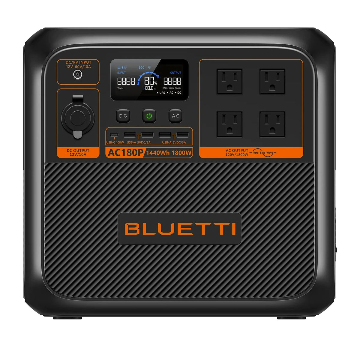 Front view of the lithium portable power station for camping