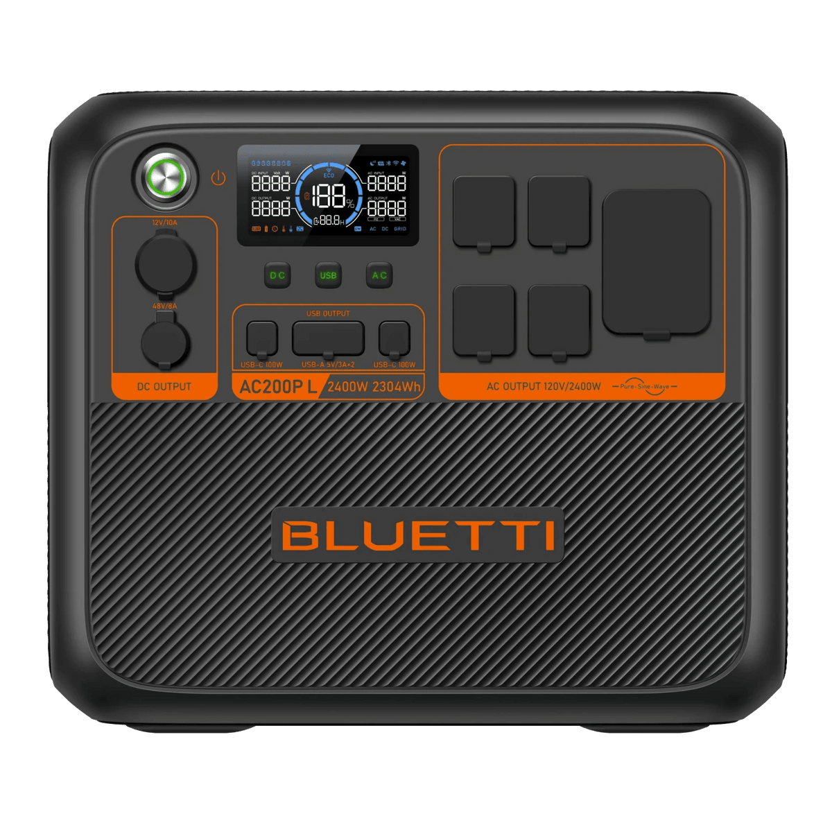 Front view of the Battery Power source with ac outlet plug