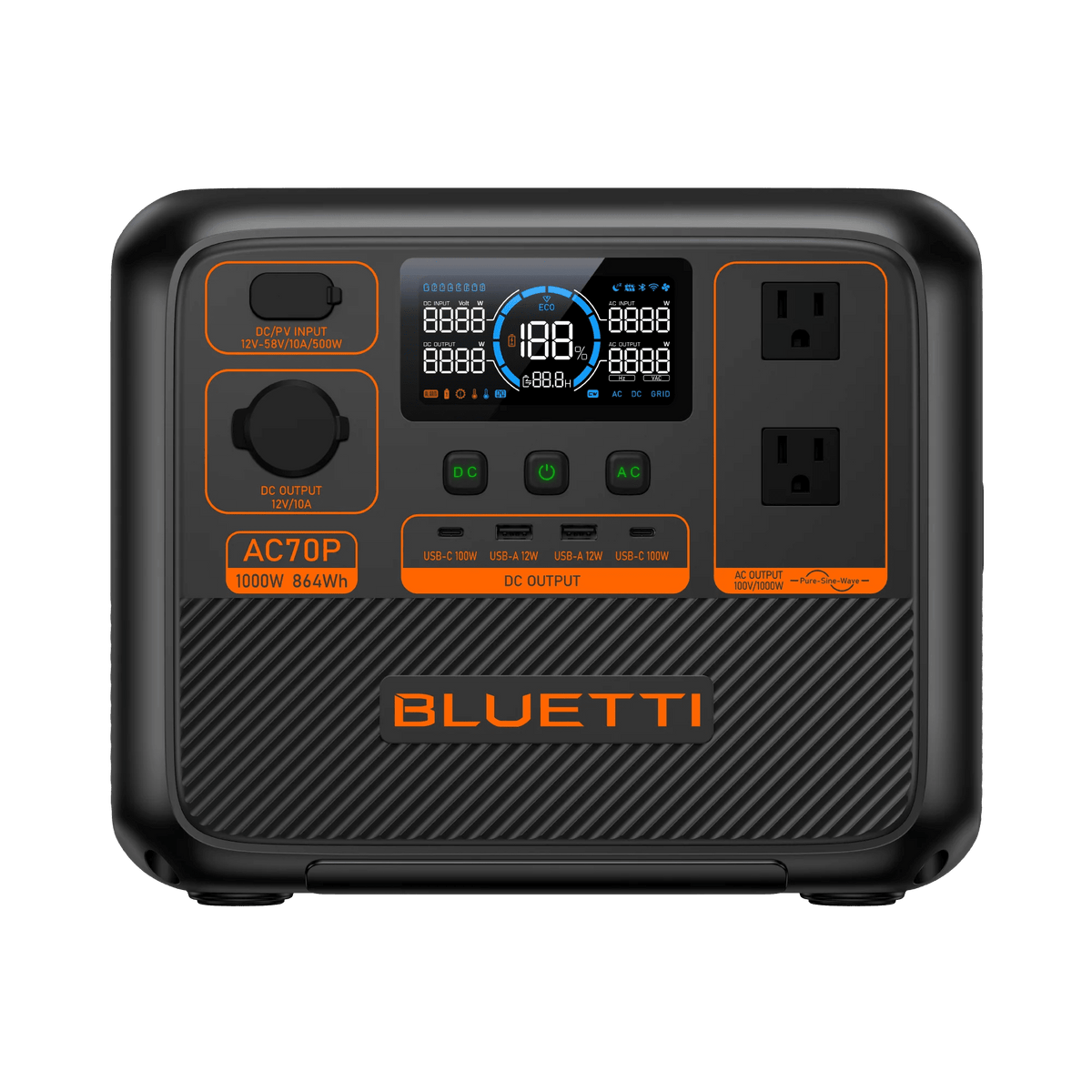Front view of the portable power station for camping