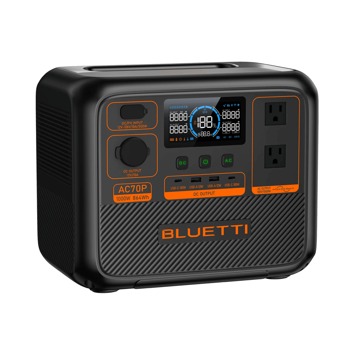 Side view of the 12v power Pack for Camping with Ac Outlet plug