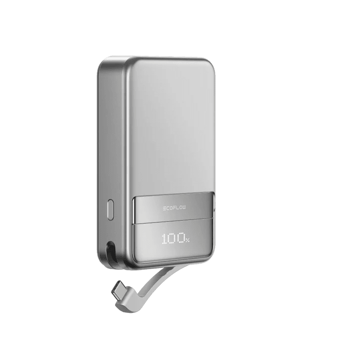 Side view of the battery power bank with usb-c outlet