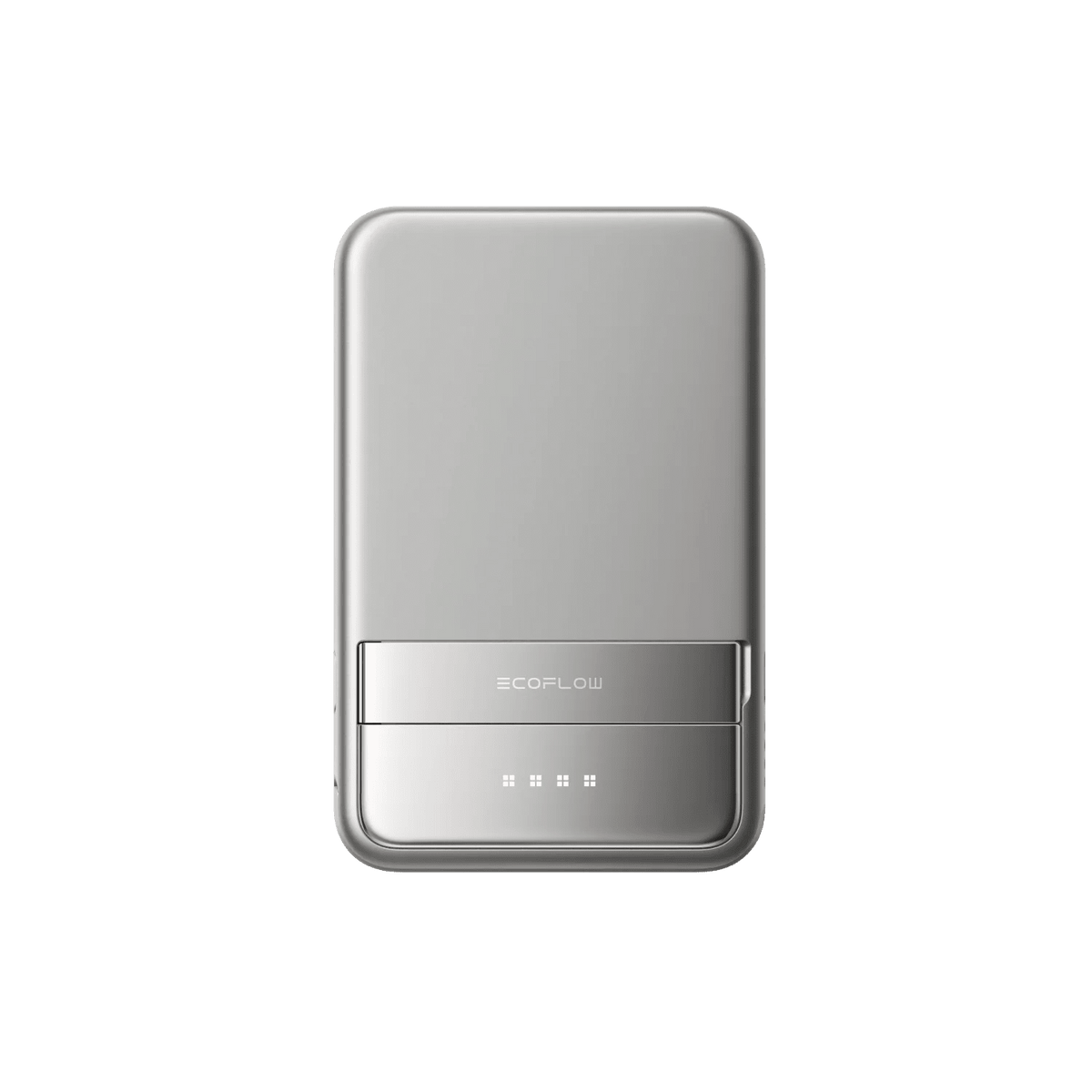 Front view of the silver battery power bank