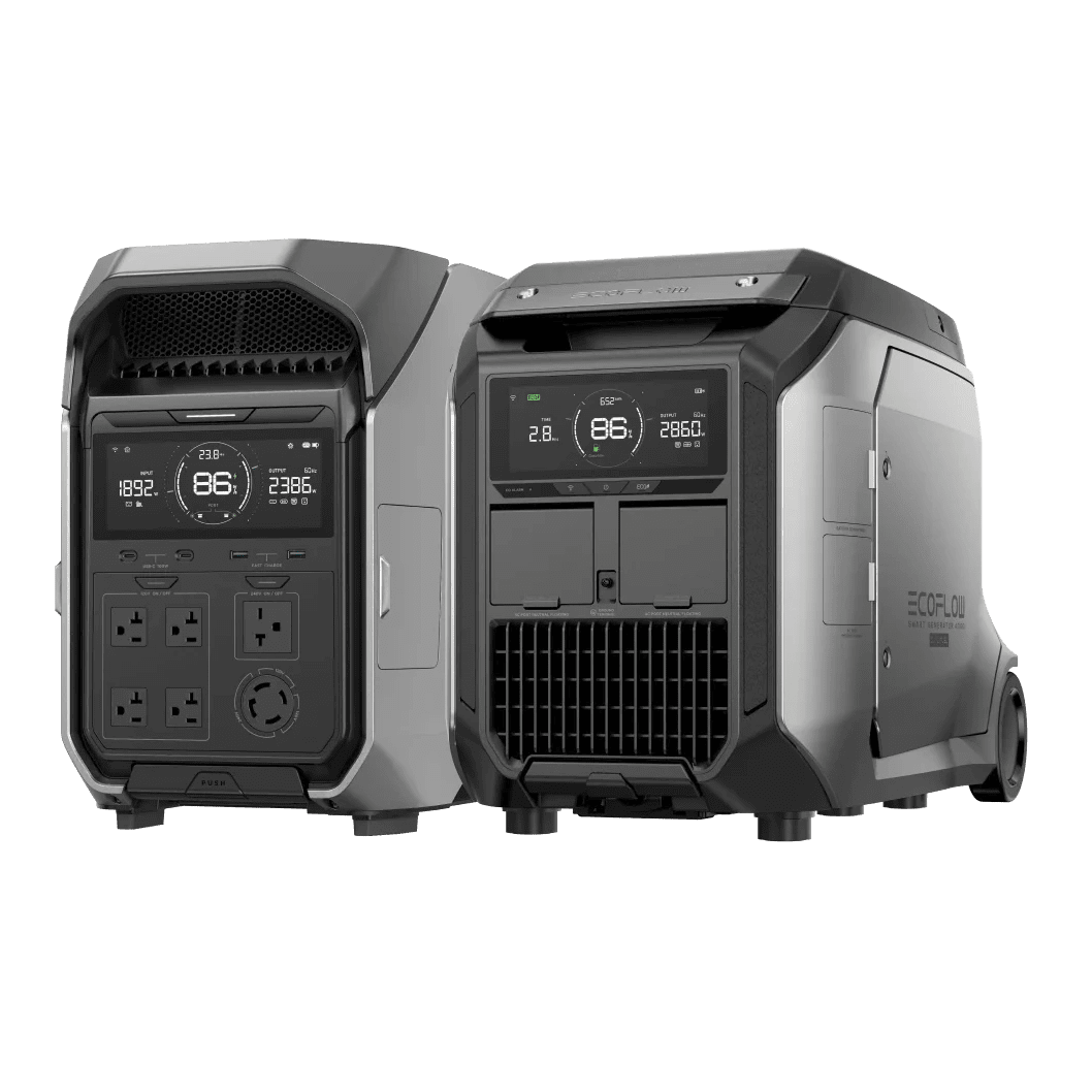 View of the dual fuel generator with a portable power station