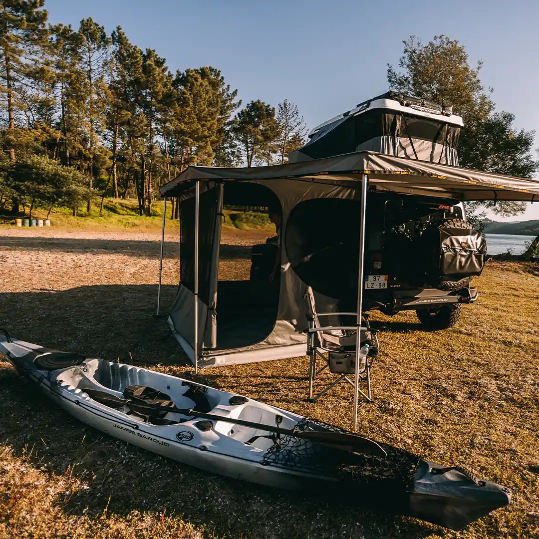 Rear view of the freestanding 270 awning with a mosquito net room