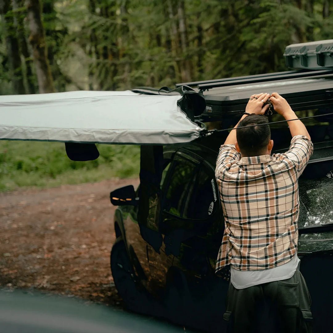 free standing awning mount with a roof top tent