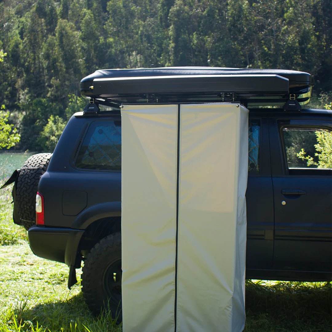 Side view of the camping shower when closed