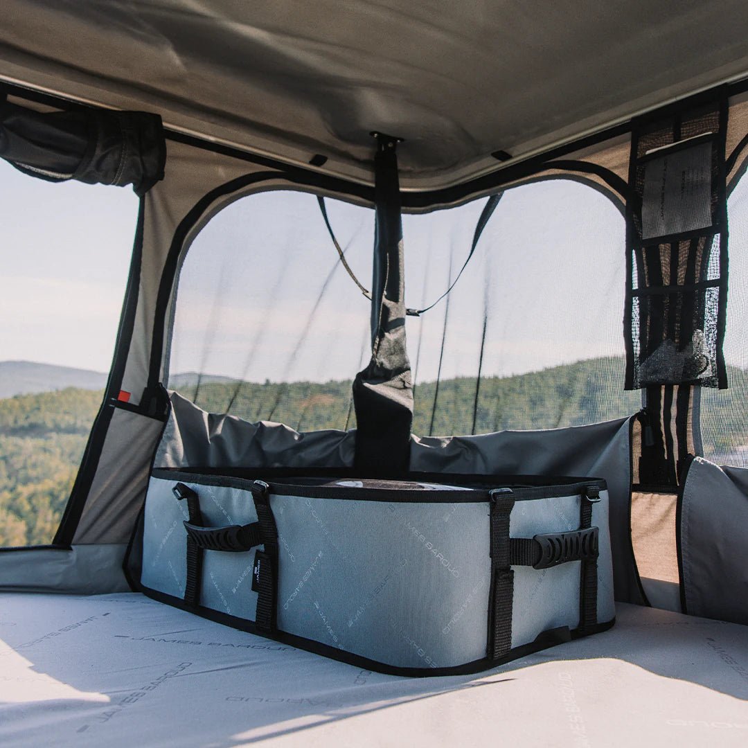 Storage Box of 24 Liters in a Rooftop Tent for clothes storage