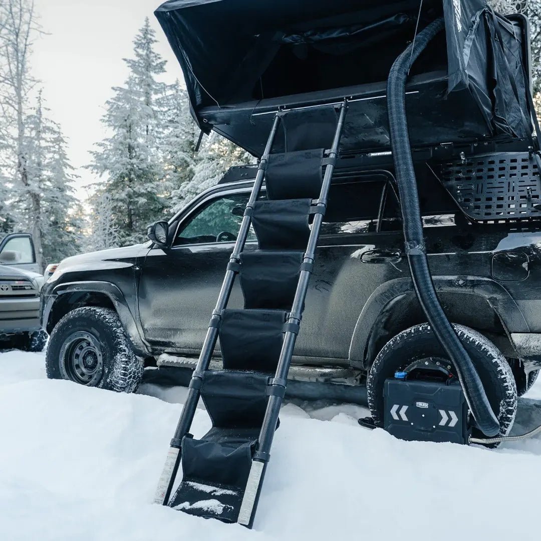 Go Overland Canada ladder steps for dogs or kids in a rooftop tent