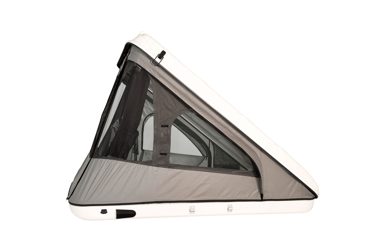 Side view of the roof top tent with open windows