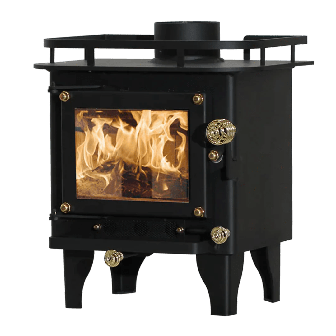 View of the burning wood stove furnace