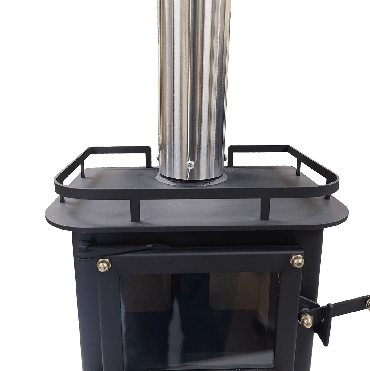 Stainless Double Wall Flue Pipe on a Tiny Wood Stove