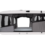 Side view with open doors and windows with inside view