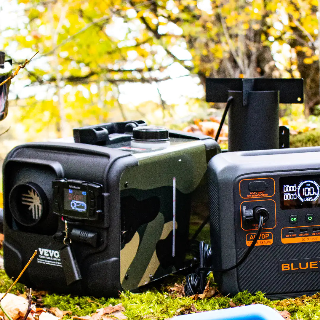 View of the Portable Camping Heater with Power Station and rocket Stove