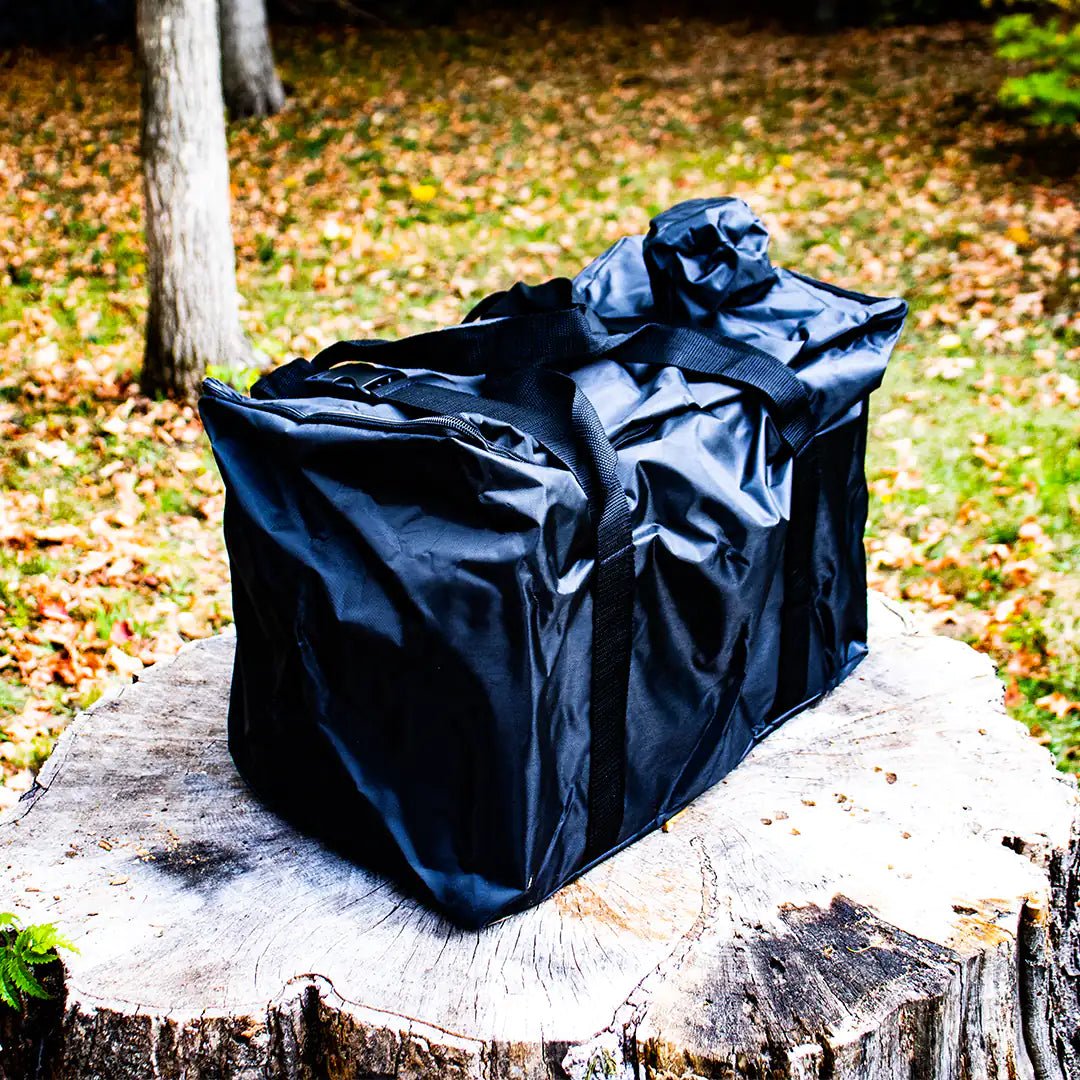View of the portable camping wood stove in the bag