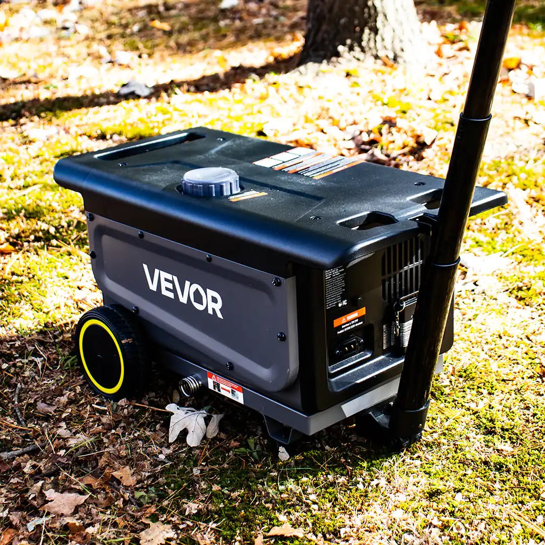 View of the portable diesel heater with handle and wheels