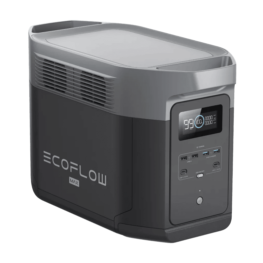 View of the portable power station by ecoflow with lcd screen