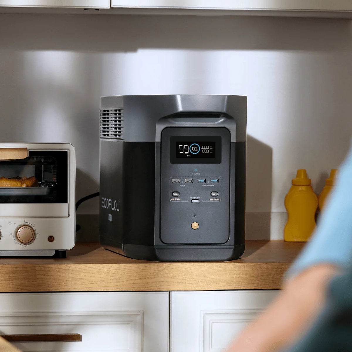 View of the portable power station operating in a kitchen