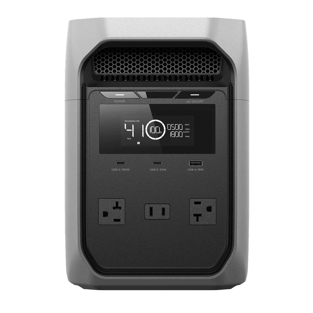 Front view of the portable power station with lcd screen