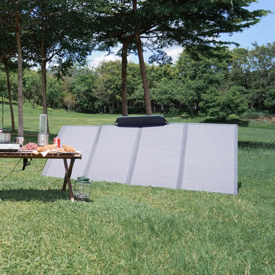 View at camping with sun on the grass