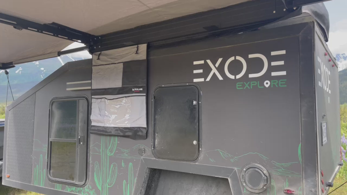 Demo video of the self standing 180° awning on a Teardrop trailer with amazing mountain background