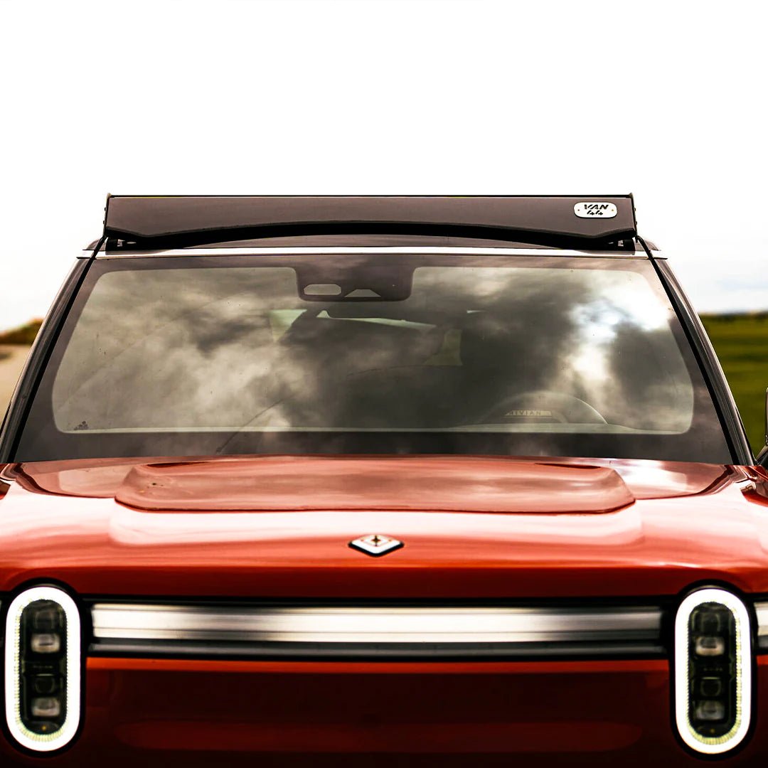 Front view of the Rivian R1S with a VAN44 Roof Rack