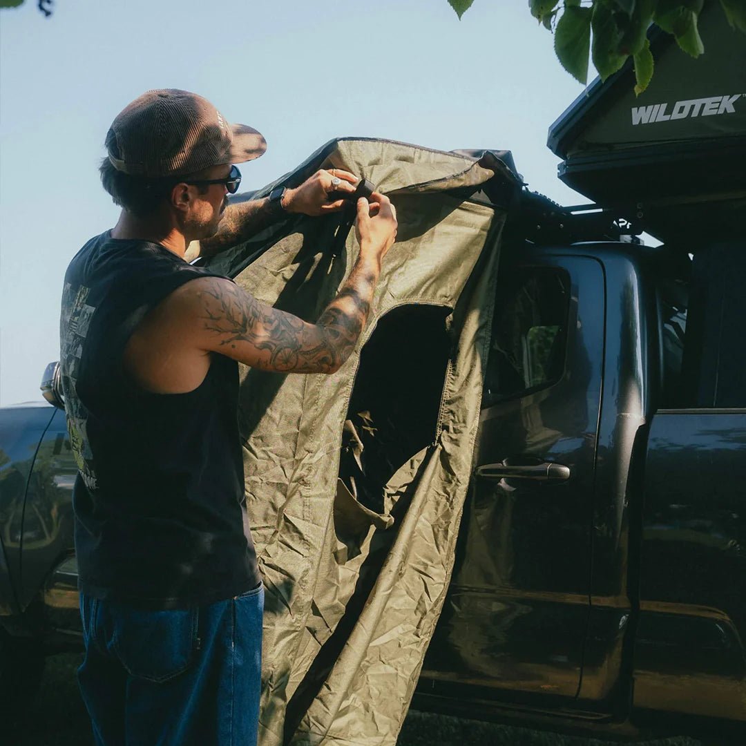 Installation of the shower awning for truck