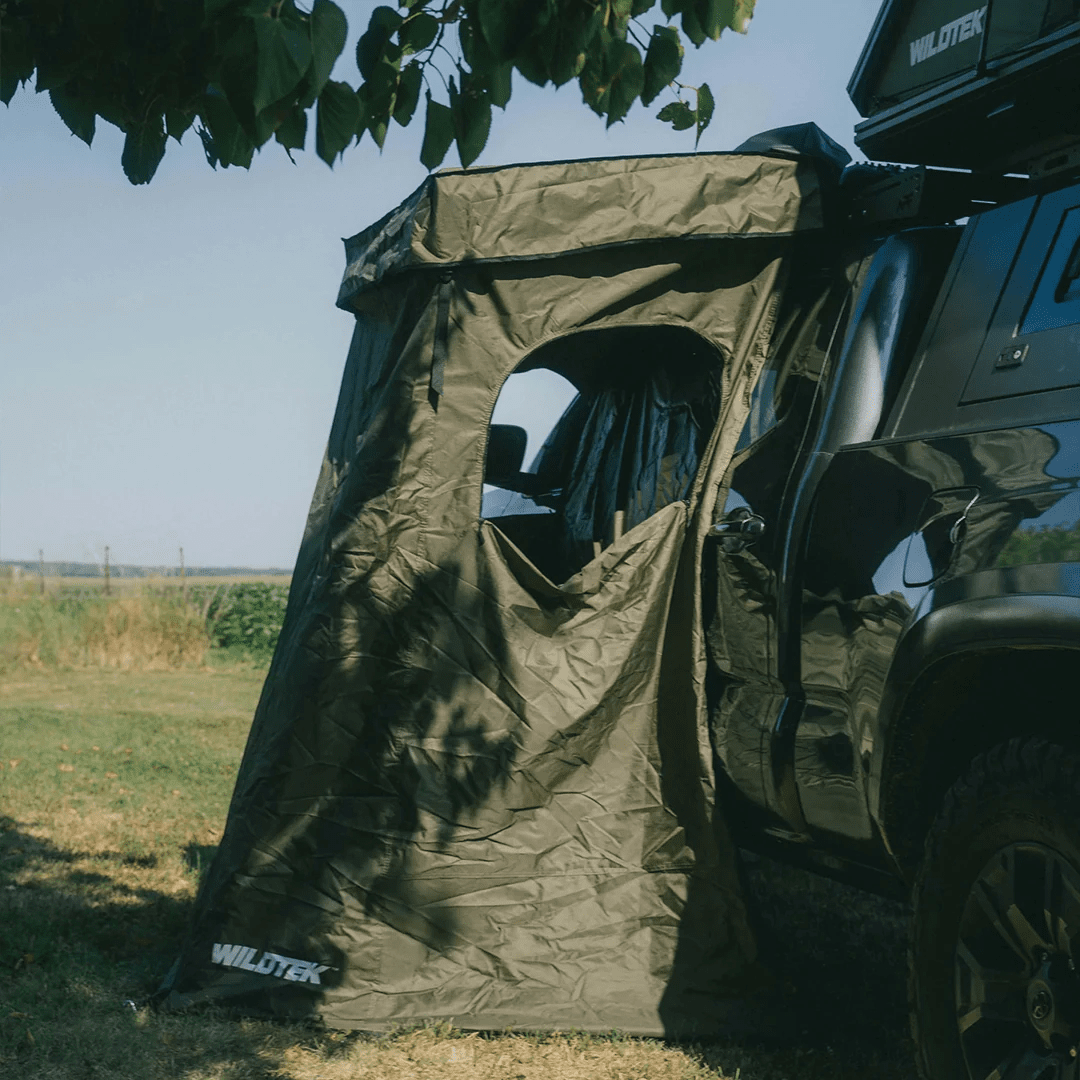 Side view of the shower cabin for camping