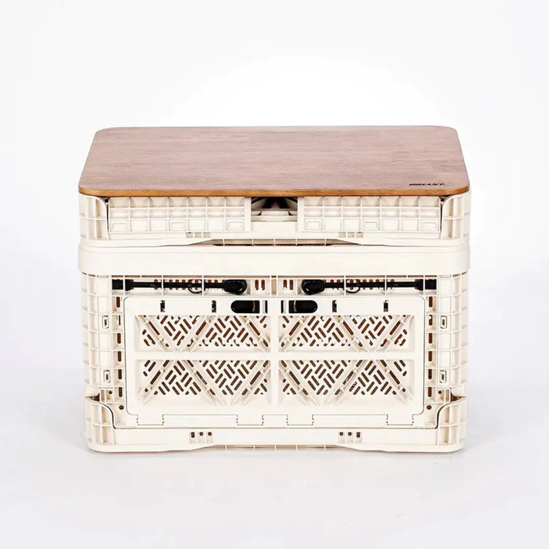 Camping storage box wood top